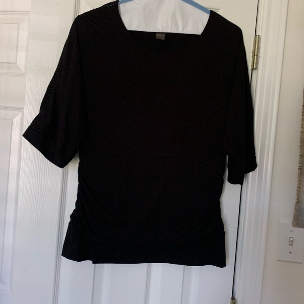 Peter Nygard top with rouched side and eyelet trim